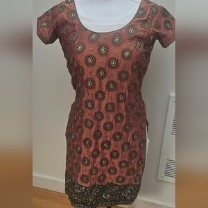 Vintage Indian Kurta Embroidered Dress Top Size S Terracotta Beautiful